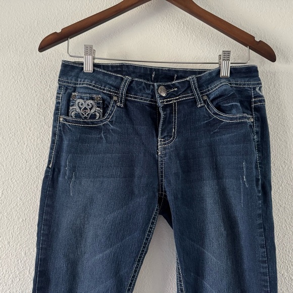 Denim Embroidered Bootcut Unique Paisley Sequin Flashy Sound Girl Size 9 Western - Picture 2 of 16